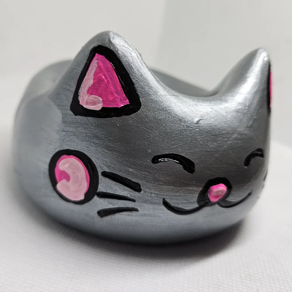 Gray and Pink Cat Ceramic Holder
